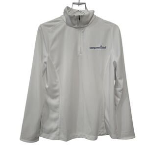 Pampered Chef SZ M 1/4 Zip Shirt Long Sleeve Port Authority White Blue Quick Dry